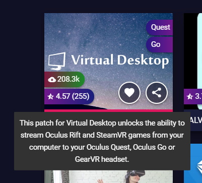 bent hektar Sag Oculus Quest・Oculus Go・GearVR・SideQuest】Virtual Desktopのサイドロード版がSteamVRに対応したので試してみた  | オタ趣味ブログ